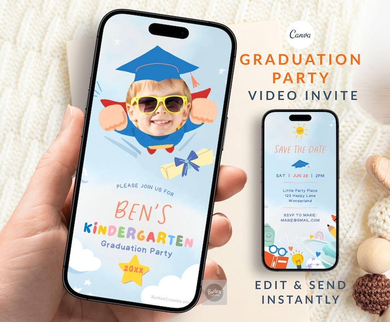 Kinder Invit Animated Kindergarten Graduation Invitation, Personalized Kinder or Pre ...