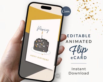 Animated Birthday eCard Video: Editable Mobile Greetings, Canva Digital Download