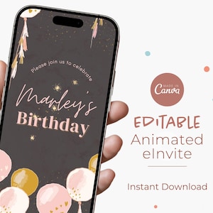 Animated Birthday Video Invitation | Mobile Birthday Video Invite | Digital Birthday Evite | Virtual Party Invite | Editable Video Template