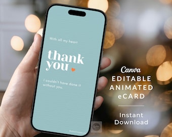 Geanimeerde bedankkaartvideo, gepersonaliseerde waarderingskaart voor mobiel, digitale Canva-download