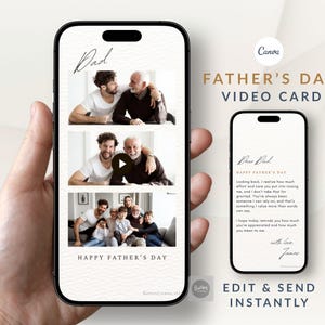 Fars dag-videokort, personligt modernt fotokollage-e-kort, sentimental digital pappapresent, redigerbar Canva MP4-mall