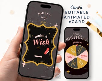 Animated Birthday Lucky Wheel Card: Custom Video Greeting, Canva Digital Download