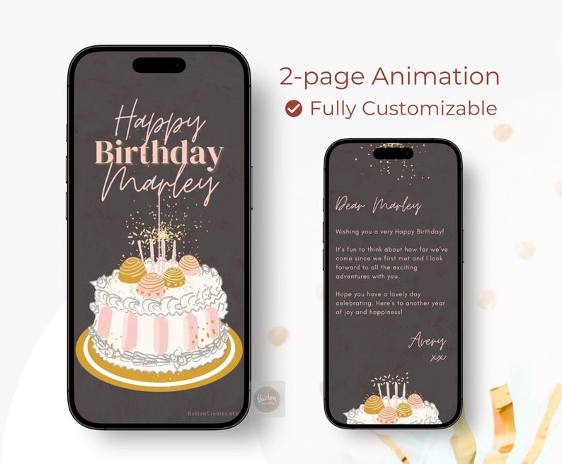 Personalized Animated Birthday Card for Mobile, Editable Video Greetings Template, Canva Digital Download