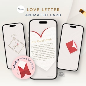 Animated Love Letter for Boyfriend Girlfriend, Editable Foldable Heart Envelope Video Card, Digital Romantic Love Note, Anniversary Birthday