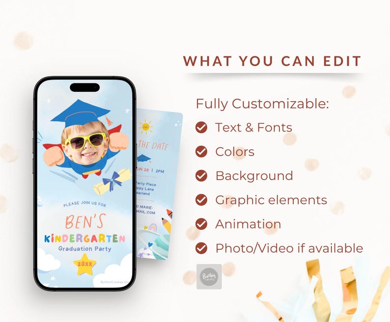 Kinder Invit Animated Kindergarten Graduation Invitation, Personalized Kinder or Pre ...
