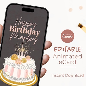 Personalized Animated Birthday Card for Mobile | Editable Video eCard Template | Instant Download Digital Greeting | Canva