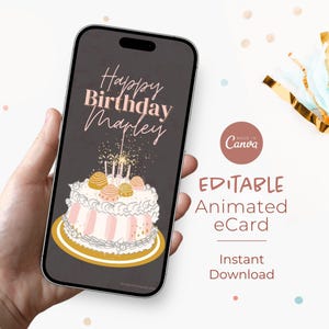 Personalized Animated Birthday Card for Mobile | Editable Video eCard | Instant Download Digital Bday Greeting | Customizable Card Template