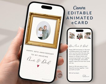 Tarjeta de aniversario animada para mamá y papá, video con foto personalizado para San Valentín, descarga digital de Canva