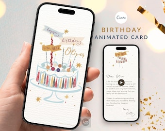 Animated Best Friend Birthday Card, Custom Name Birthday Video Greeting for Someone Special, Colorful Cake Tassels, Canva Editable MP4