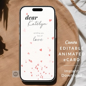 Tarjeta animada para enviar amor, saludo digital personalizado para expresar cariño, tarjeta electrónica de larga distancia para él o ella, plantilla de video editable de Canva.