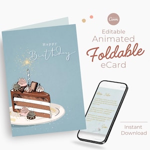 Editable Animated Birthday eCard, 3D Foldable Video Card, Instant Download Digital Greeting, Mobile-Friendly Last-Minute Gift, Canva