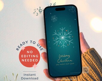 Christmas Snowflake Animated Card, Minimal Xmas Snowflakes eCard with Music, Teal Winter Holiday Greeting for Mobile Text Message