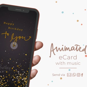 Animated Birthday Card for Mobile Phone, Birthday eCard Video with Music, Digital Birthday Greeting, Send via Social Media Email SMS