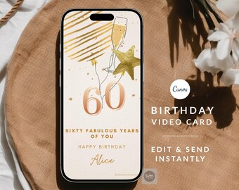 Carte numérique animée 60e anniversaire, vidéo personnalisée de 60 ans de fabuleux voeux d'anniversaire pour maman tante soeur cousine, cadeau d'anniversaire virtuel