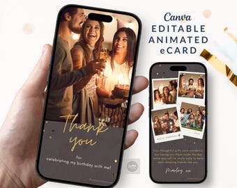 Animierte Geburtstag Danke Video eCard: Anpassbare Fotovorlage (Canva Digital Download)