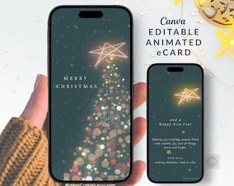 Tarjeta navideña animada editable para móvil: Video digital de saludos navideños (Descarga de plantilla de Canva)