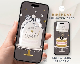 Make A Birthday Wish Animated Card, Custom Mobile Video Greetings (Canva Digital Download)