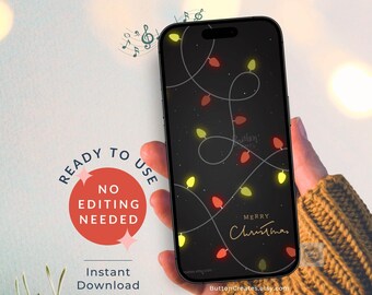 Colorful Christmas Lights Digital Card, Animated Glowing Xmas Lights eCard with Music, Ready to Send Holiday Mobile Video Greeting