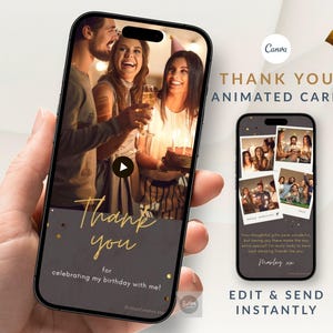 Animated Birthday Thank You Video eCard: Customizable Photo Template (Canva Digital Download)