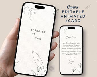 eCard met geanimeerde Thinking of You, bewerkbare canva-sjabloon (digitale download)
