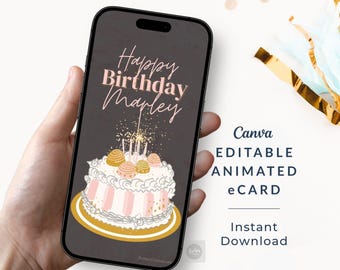 Personalized Animated Birthday Card for Mobile, Editable Video Greetings Template, Canva Digital Download