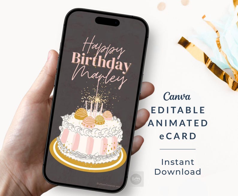 Personalized Animated Birthday Card for Mobile, Editable Video Greetings Template, Canva Digital Download