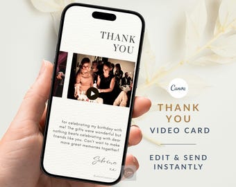 Animated Birthday Thank You Photo Card: Canva Mobile Video (Digital Download)