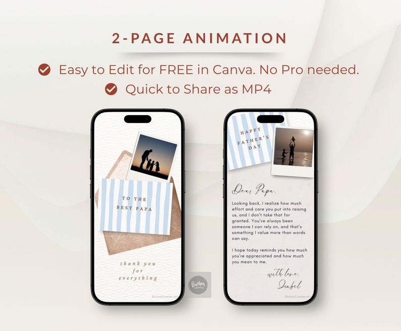 Custom Father's Day Video Card, Animated Dad Photo eCard Gift from Daughter or Son, Canva Mobile MP4 Digital Download