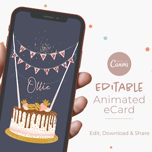 Personalized Animated Happy Birthday Card for Mobile, Editable Digital Video Card, Instant Download Virtual Greeting, Customizable Template