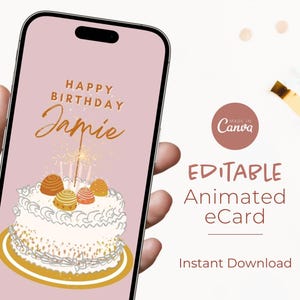 Personalized Animated Birthday eCard: Editable Video Template (Canva Download)