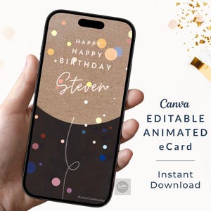 Animowana kartka urodzinowa: edytowalny film z pozdrowieniami na telefon komórkowy (szablon Canva do pobrania w wersji cyfrowej)