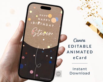 Animated Birthday eCard: Editable Mobile Video Greeting (Canva Template Digital Download)