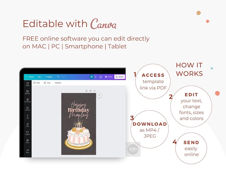 Personalized Animated Birthday Card for Mobile, Editable Video Greetings Template, Canva Digital Download