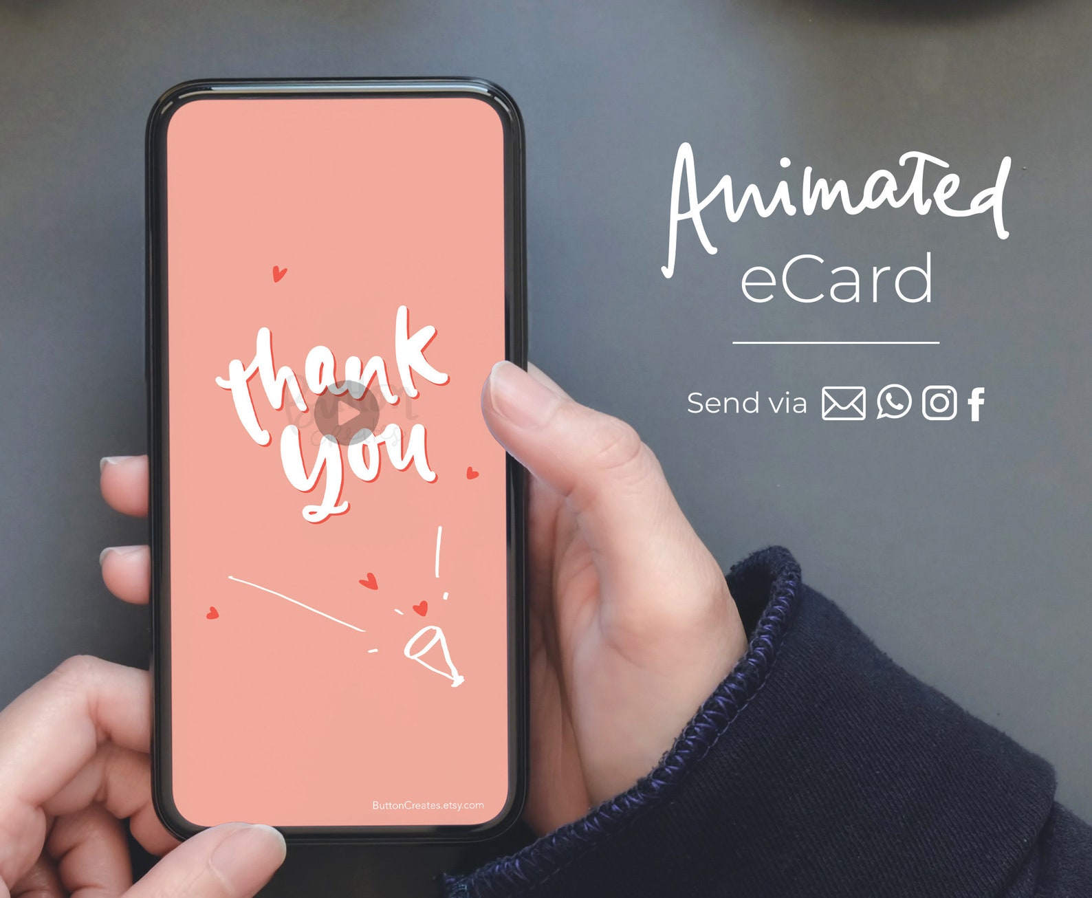 ANIMATED Ecard Thank You Digital Card, Send via Mobile Email SMS