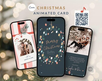 Geanimeerde kerstkaart voor pasgetrouwden met muziek, bewerkbare kerstkransvideo, digitale kerstkaart voor stellen, Canva MP4 voor sms'en