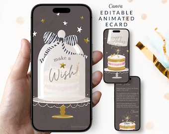 Make A Birthday Wish Animated Card, Custom Mobile Video Greetings (Canva Digital Download)