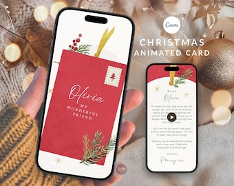 Lettera di Natale animata, video di auguri natalizi modificabile, modello Canva (download digitale)