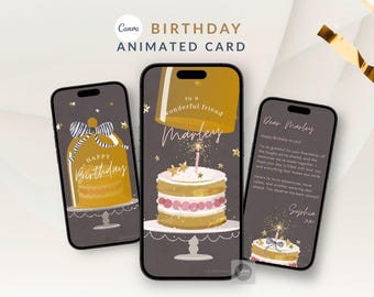 Animated Birthday Card for Friend, Custom Mobile Video Greetings (Canva Digital Download)
