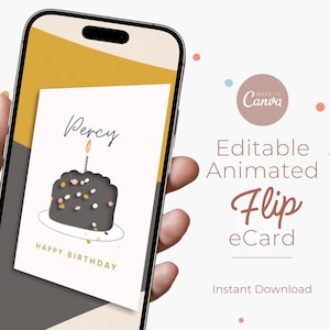 Editable Animated Birthday Card Video for Mobile, Instant Download Flip eCard Template, Digital Greeting, Last-Minute Personalized Gift