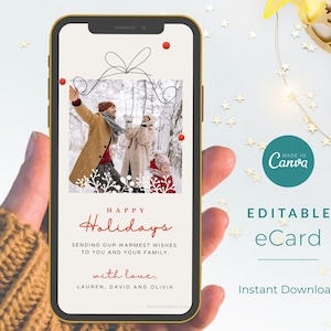 Digital Christmas Card for Mobile | Editable Holiday Photo eCard | Christmas Family Photo Card | Canva Template | Instant Download