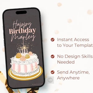 Personalized Animated Birthday Card for Mobile, Editable Video Greetings Template, Canva Digital Download