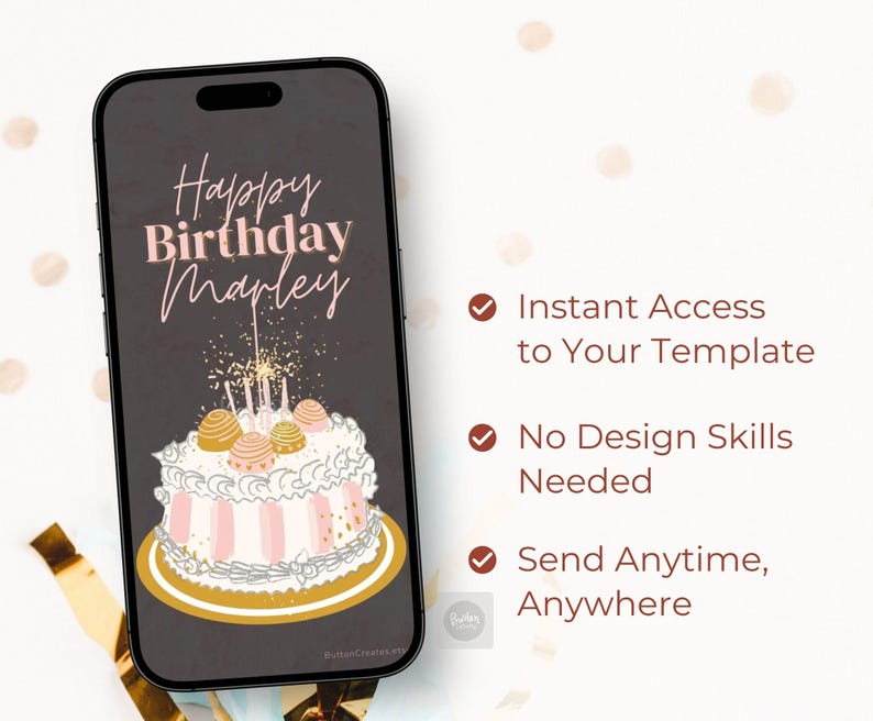 Personalized Animated Birthday Card for Mobile, Editable Video Greetings Template, Canva Digital Download