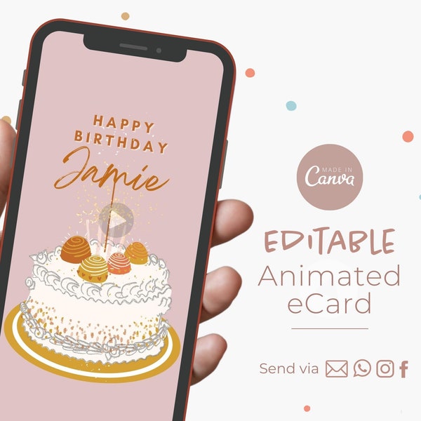 Personalisierte animierte Geburtstagskarte für Handy, bearbeitbare Geburtstags-eCard-Video, digitale Geburtstagsgrußkarte, Social Media-Kartenvorlage
