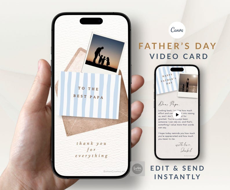 Custom Father's Day Video Card, Animated Dad Photo eCard Gift from Daughter or Son, Canva Mobile MP4 Digital Download