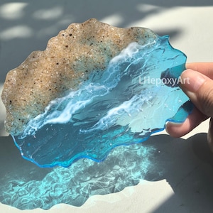 Handmade diorama Glow-in-the-dark beach blue ocean resin coaster set gift