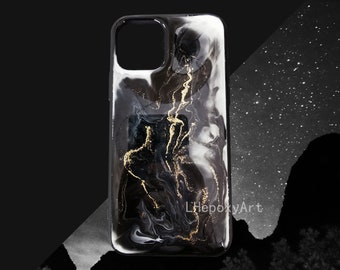 Handmade Black and White resin galaxy metal color system phone case/ iPhone 8 Plus/ Samsung Galaxy / Huawei