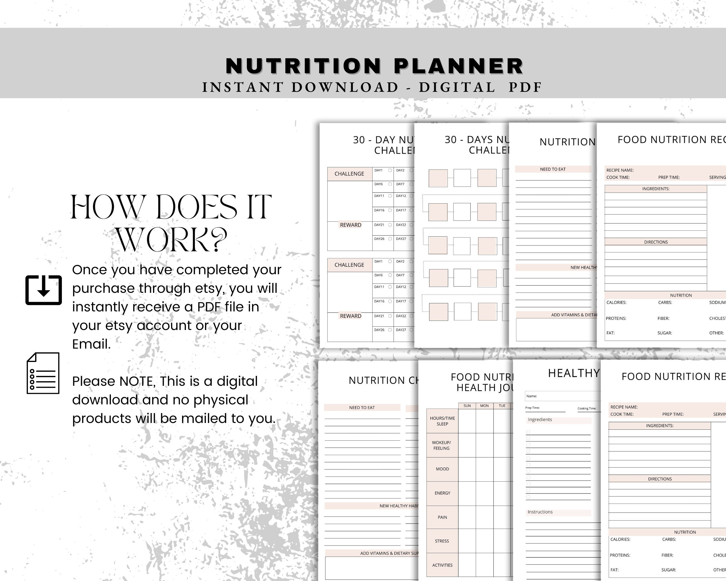 Nutrition Planner, Meal Tracker, Printable Workout Tracker, BUNDLE