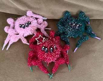 Bag Charm Spiderling Jumping Spidy  Knitted Cutey Crawly Glittery Tap Dancers
