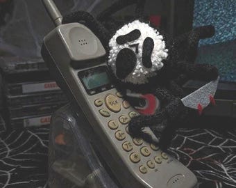 Scream inspired - Ghostface - Knitted Cutey Crawly Spider Pom with felt knife