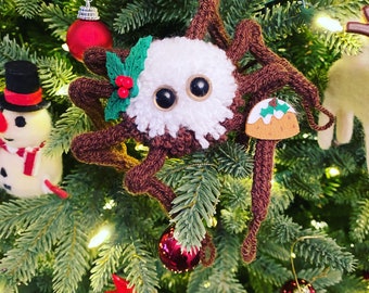 Weihnachtspudding gestrickte Pom Pom Spinnen Baum Dekoration Cutey Crawly personalisierte Filz Pudding